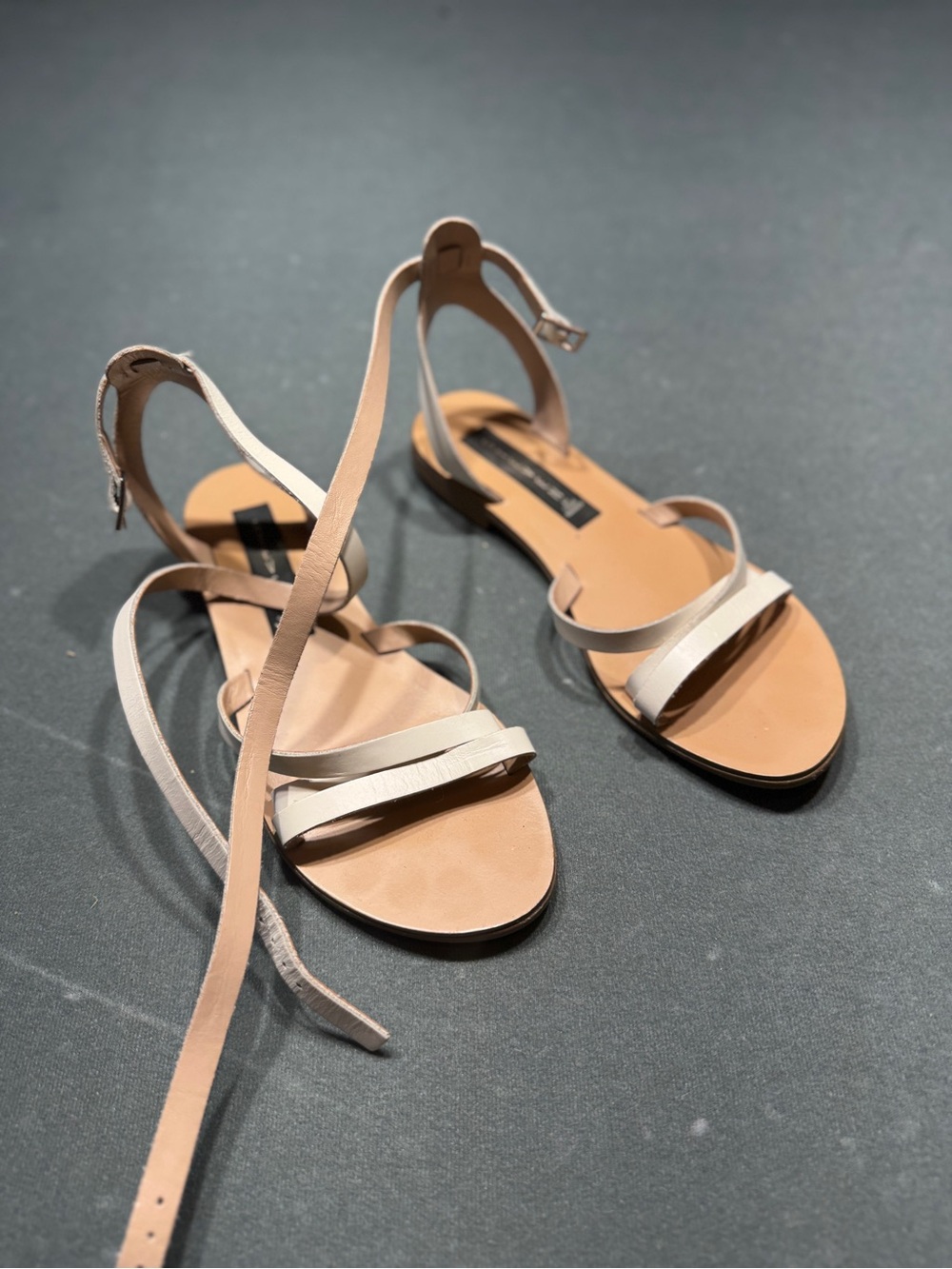 Steve Madden Beige and Cream Ankle-Tie Flat Sandals